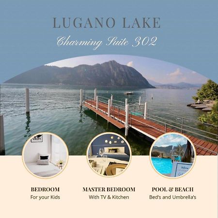 Luganersee, Pool, Strand, Parkplatz, Suite Bissone Zewnętrze zdjęcie